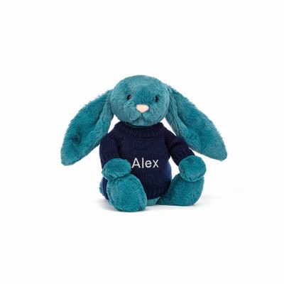 Jellycat Bashful Mineral Blue Konijn with Navy Jumper | SN5823760